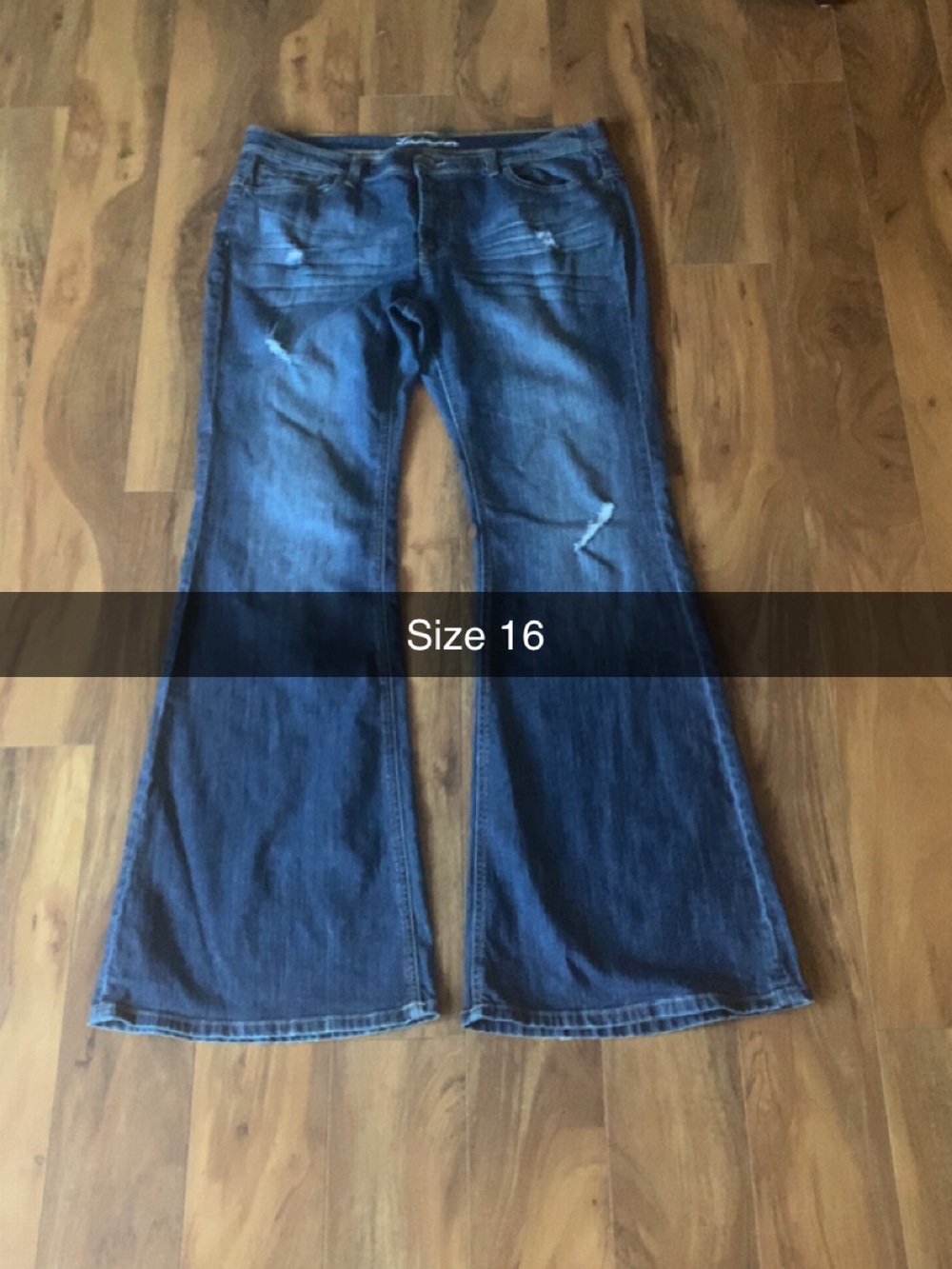 LONDONJEAN Dark Blue Distressed Flare Jeans